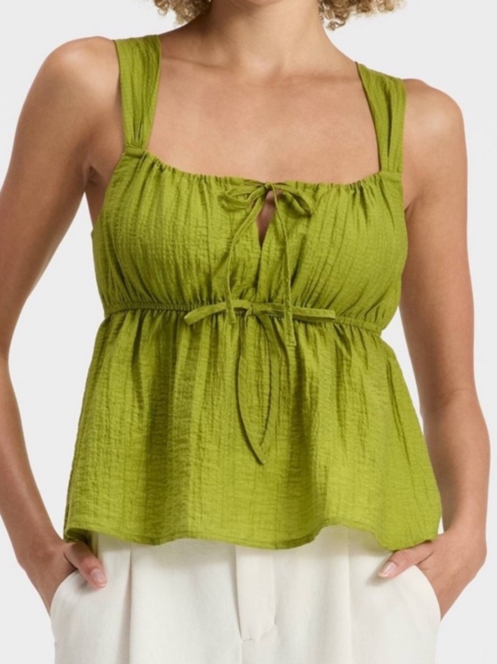 🌸🎉 5 for $20!! 🎉🌸 a new day Olive Tie-Front Babydoll Tank